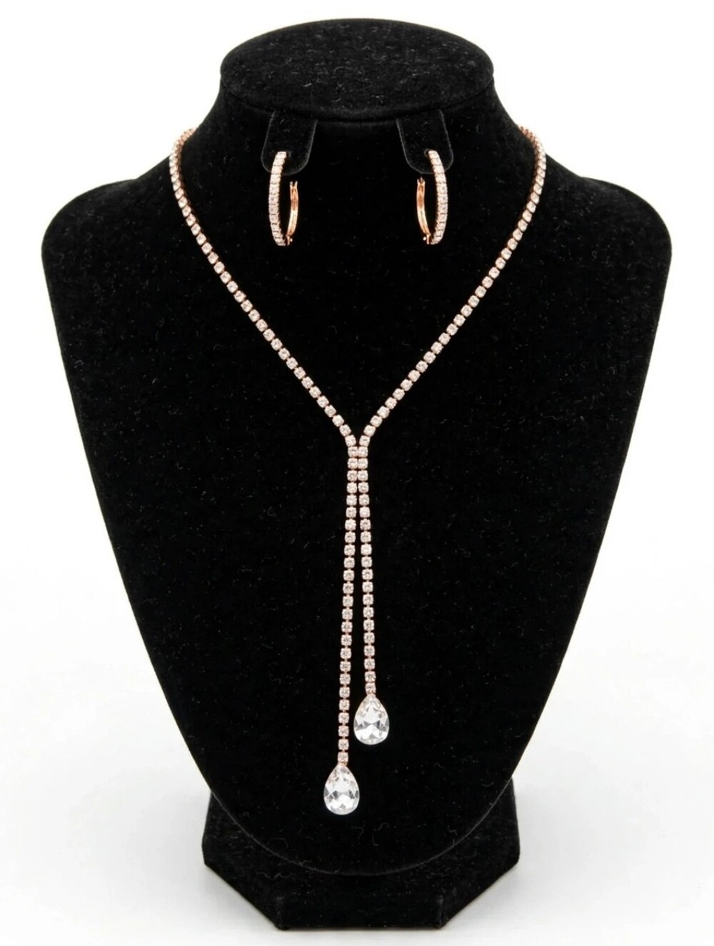 2/$40.      Rose Gold Teardrop Lariat Necklace with Clear Crystal Drops